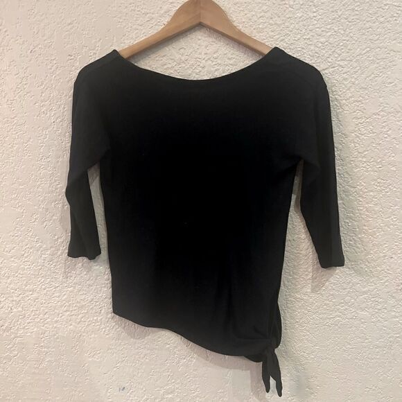 Zellla Side Knot Asymmetrical Shirt Sz 10/12 Black 3/4 Sleeves - Picture 1 of 8
